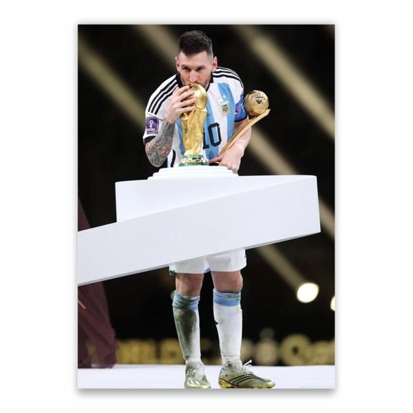 Messi Kisses World Cup Trophy Poster - A1