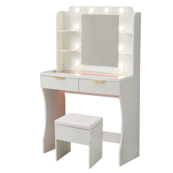 Dressing Table Adjustable Light Stool Vanity Desk Makeup Mirror Storage