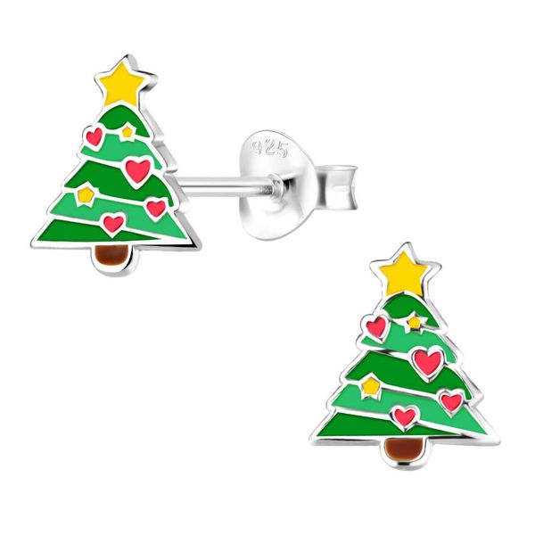 Christmas Tree with Hearts Enamel and Sterling silver Earrings