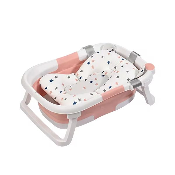 Babies-Up Pink Foldable Bathtub with Shower Holder, Pillow Pad, Thermometer