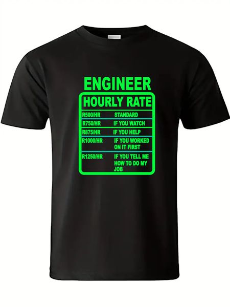 Engineer Hourly Rate Men's Black Green Print T-Shirt