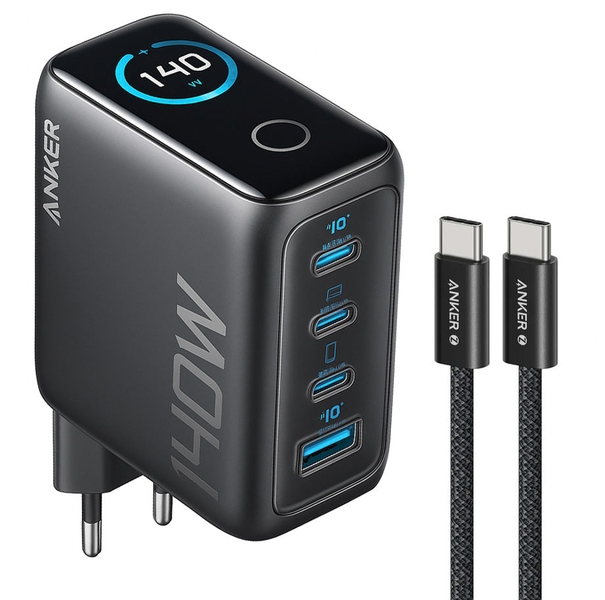 Anker 4 Port 140W GaN Laptop &amp; Smartphone Charger With USB-C Cable - Black