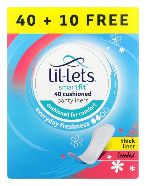 Lil-Lets Smartfit Scented Thick Pantyliners 40's + 10 Free - Pack of 12