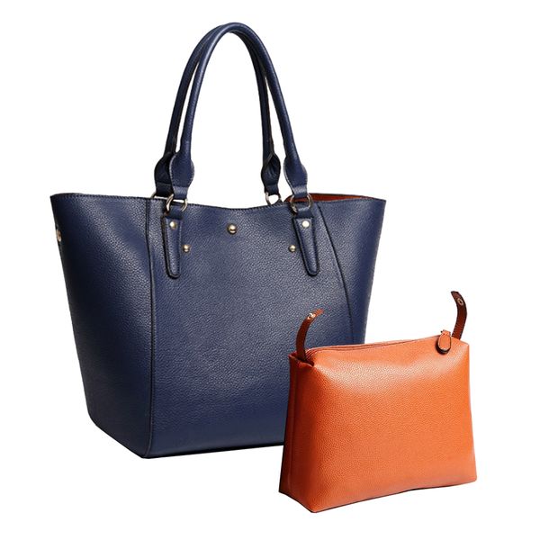 Large Capacity Women's Large Fashion PU Leather Handbag - Blue