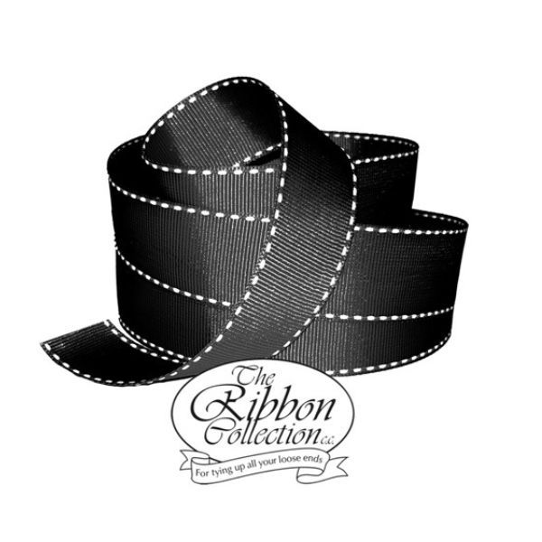 Black Petersham Saddle Stitch Ribbon, 25mm x 20m