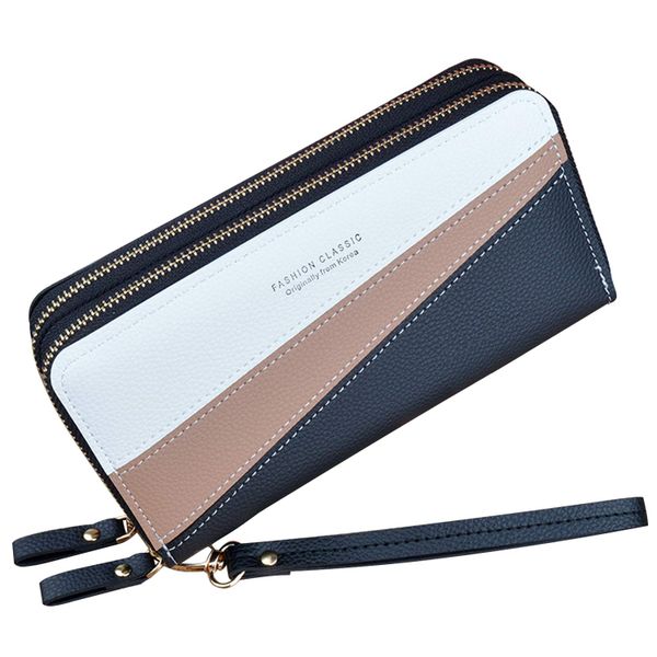Double-zip PU Leather Mobile Phone Wallet, Large Capacity Long Clutch Bag
