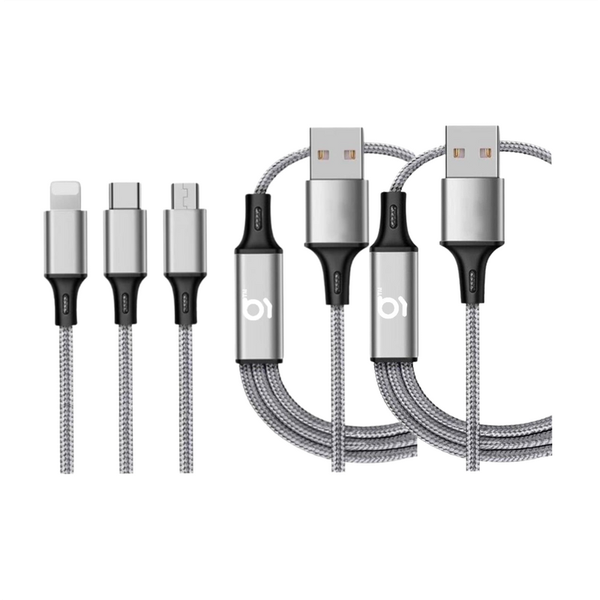 GNH 3 in 1 USB Fast Charging Cable Type C / Micro USB / Apple - 2 Pack
