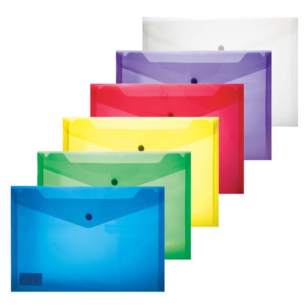 Treeline Assorted A4 PVC Carry Folders With Stud - Document Storage Pouch