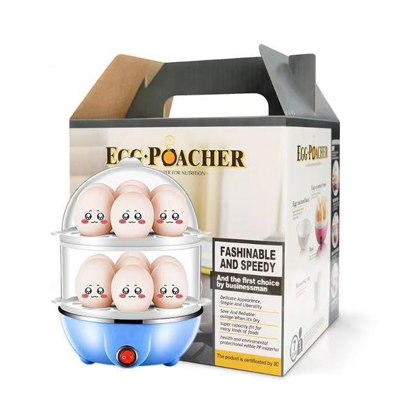 Electric Egg Boiler, 2 Tier Automatic 1 to 14 Egg Cooker Blue