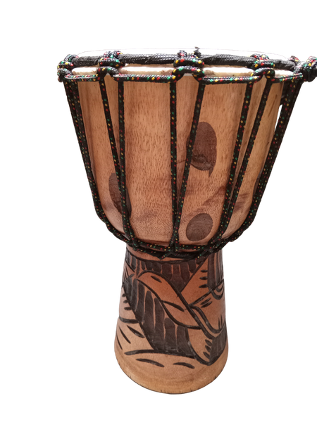 Djembe Carved Light Wood Turtle Hand Drum 30cm x 17cm