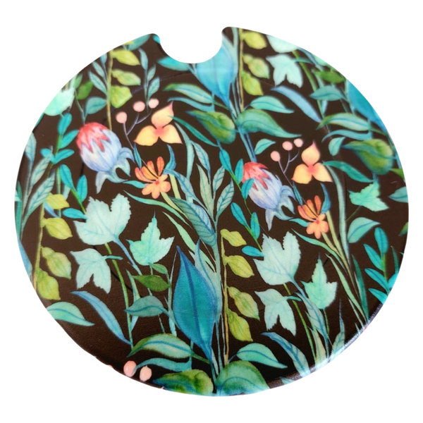 Licence Disk Holder - Flowers &amp; Leaves On Black