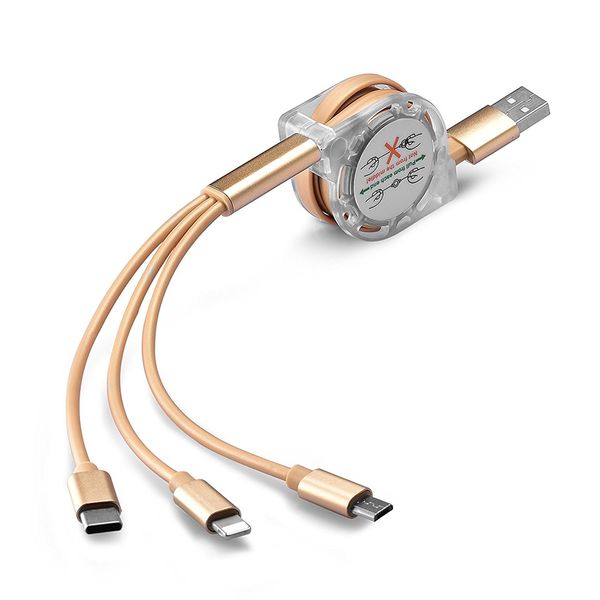 Multi USB Charger Cable Retractable 3 in 1 Multiple Charging Cord Adapter