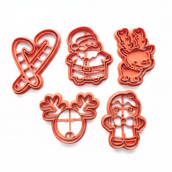 5-Piece Christmas Cookie Cutter Set - Medium (8 cm) - Santa and Reindeer