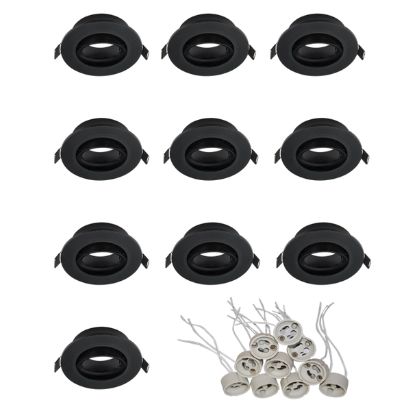 Black Downlight Tiltable Fittings With GU10 Holders - Pack Of 10