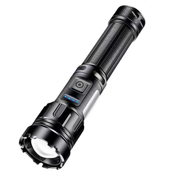High-powered telescopic zoom flashlight COB side light