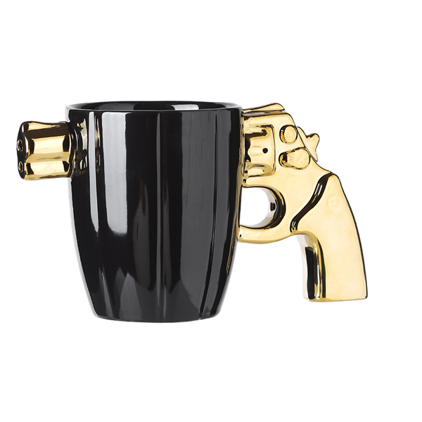 Revolver - Shaped Ceramic Mug: Gold - Plated, Funny Novelty Gift Cup