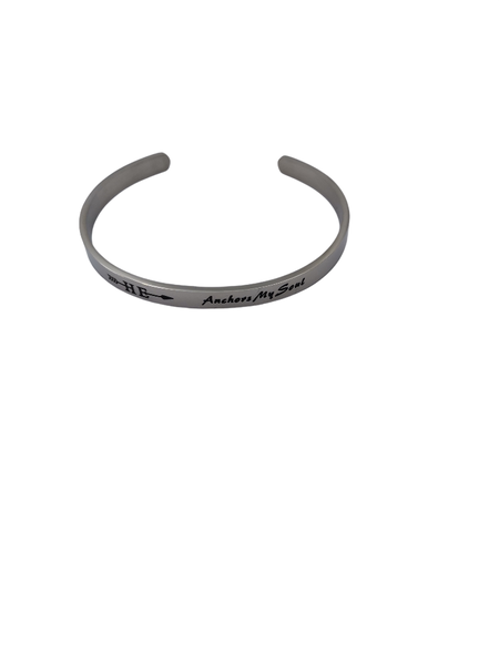 Silver HE Anchors My Soul Cuff Bracelet