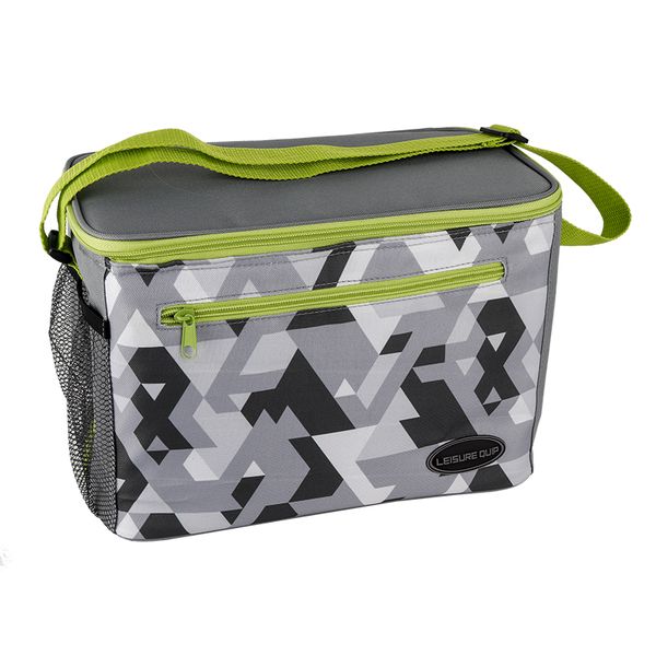 Leisure Quip Soft Cooler Bag 14 Can Grey Geometric with Lime Green Edging