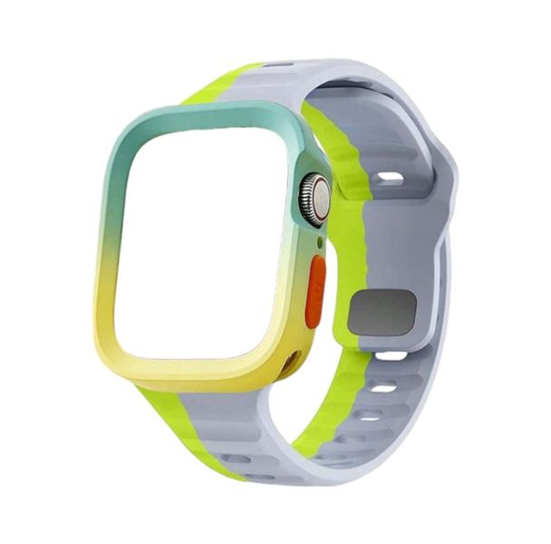 3D Wave Texture 45mm Apple Watch Strap With Protective Case - Green &amp; Grey