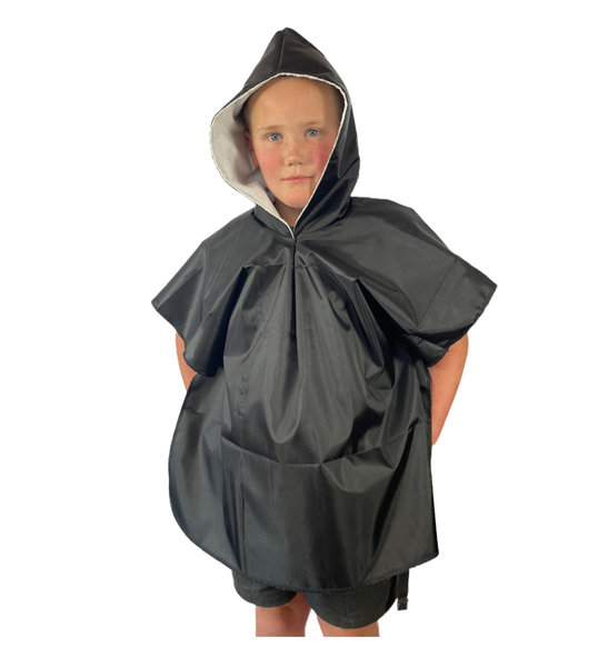 Baby/Toddler/Kids Poncho raincoat- Black-Waterproof