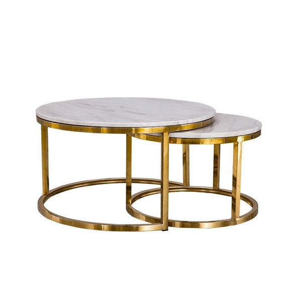 2-in-1 Marble Top Coffee Table With Gold Metal Base