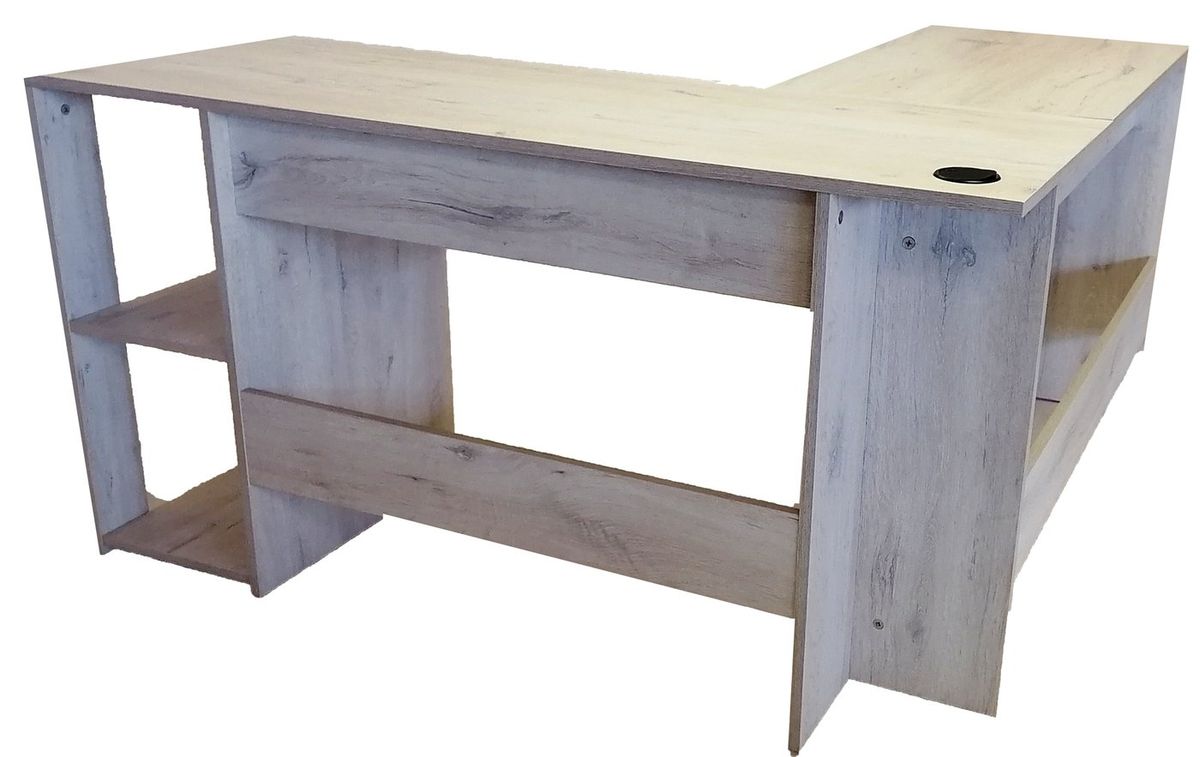 Home & Office L-Shaped Desk, Nordic Icewith Cable Management Hole & Cap