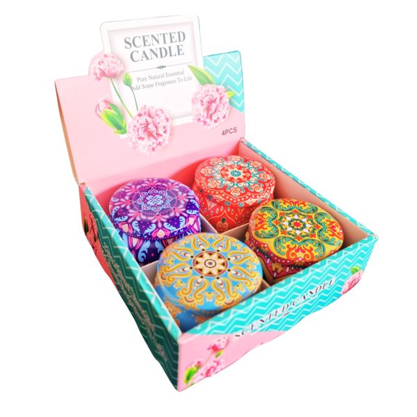 Scented Candle Gift Box - 4 Piece Funky Tin Design