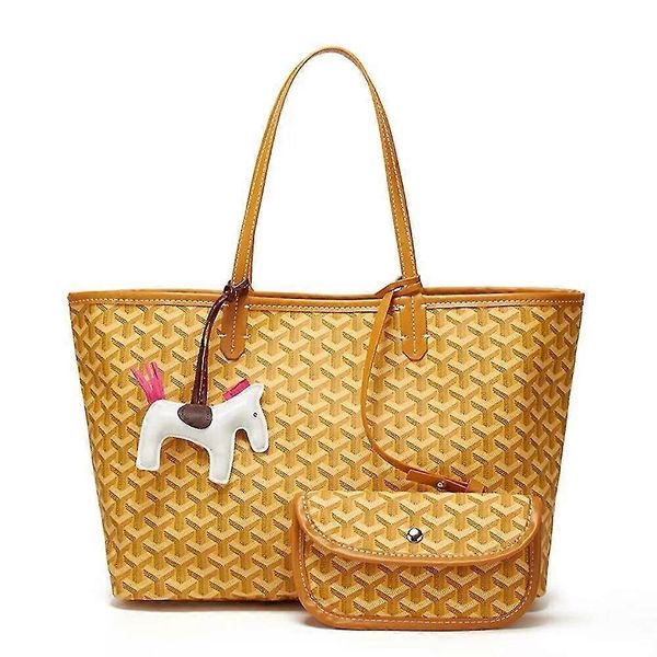Yellow Women's Pony Handbag, Large Capacity, Multi-Pocket Practical Design