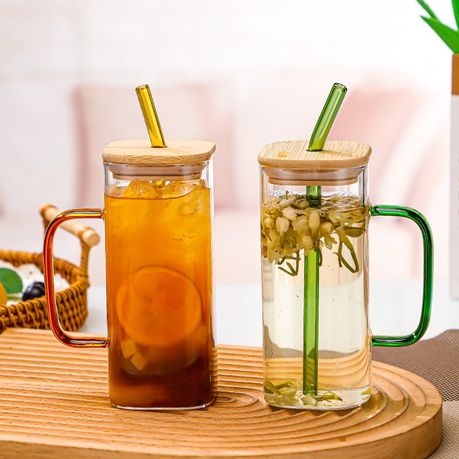 400ml/13.5oz Mason Jar Drinking Glasses With Bamboo Wood Lid And