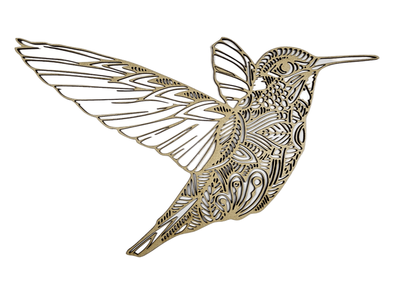 Boho-style Hummingbird in Flight Wall Art - 50cm high x 83cm wide (3mm MDF)