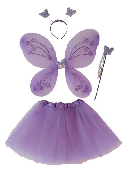Girls Tutu Skirt Fairy Princess Kids Costume - Purple - 5 Piece