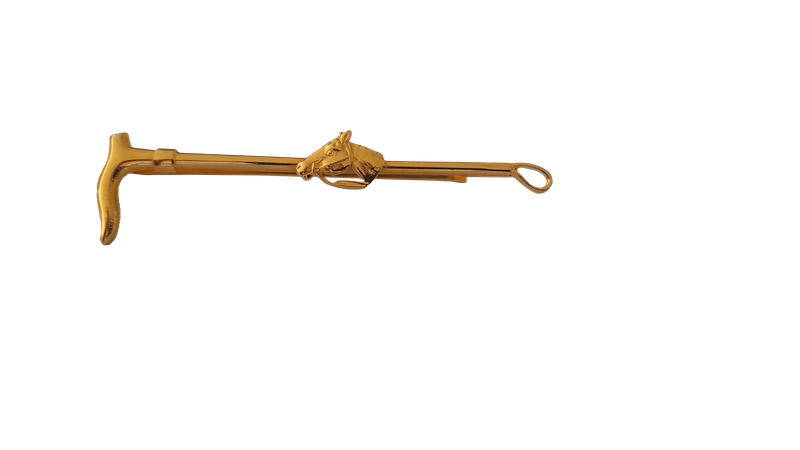 Gold Coloured Polo Mallet with Horse Head Motif Tie Clip