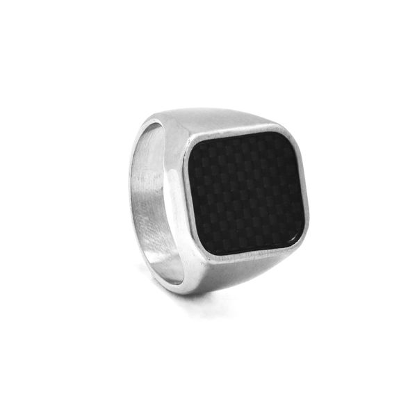 Xcalibur - Stainless Steel Carbon-Effect Square Signet Ring