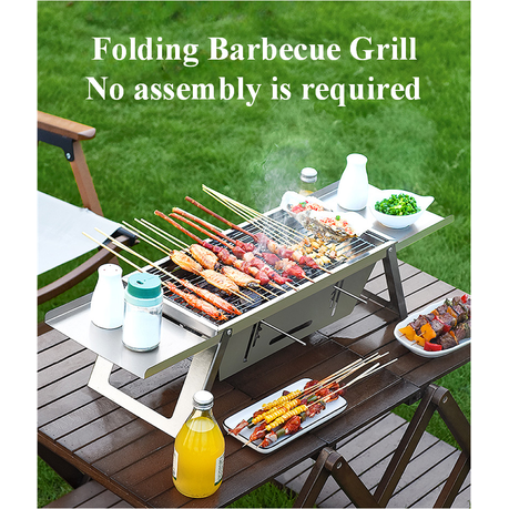 Bestby Mini BBQ Grill Set With Folding Stand Gloves Stainless Steel