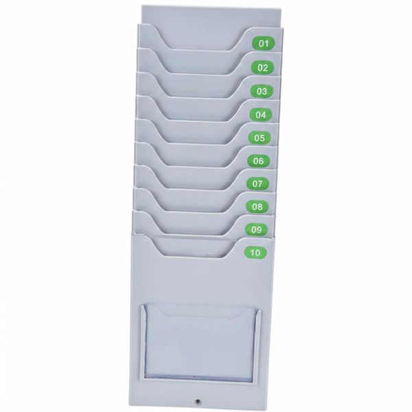 Time Card Holder Rack with 10 Pocket Slots Grey