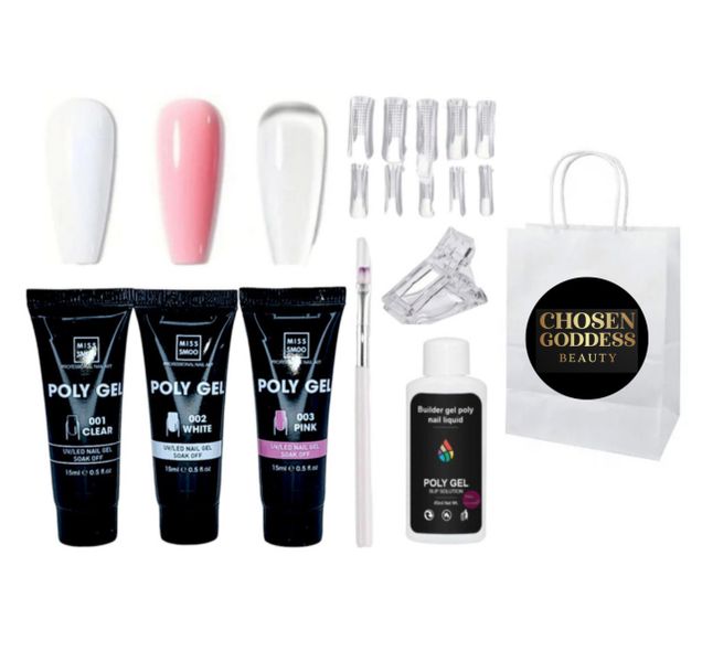 Chosen Goddess Polygel kit - 7 pcs set : clear, white and Pink