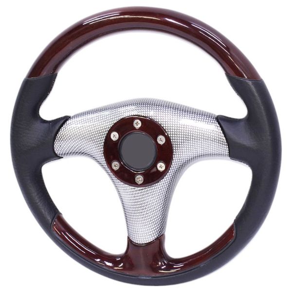 Universal Steering Wheel Woodgrain-Black Leather-Silver Carbon Fibre Centre