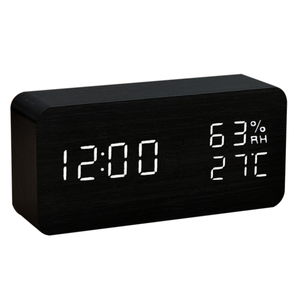 Wood Style Digital LED Clock Black and White