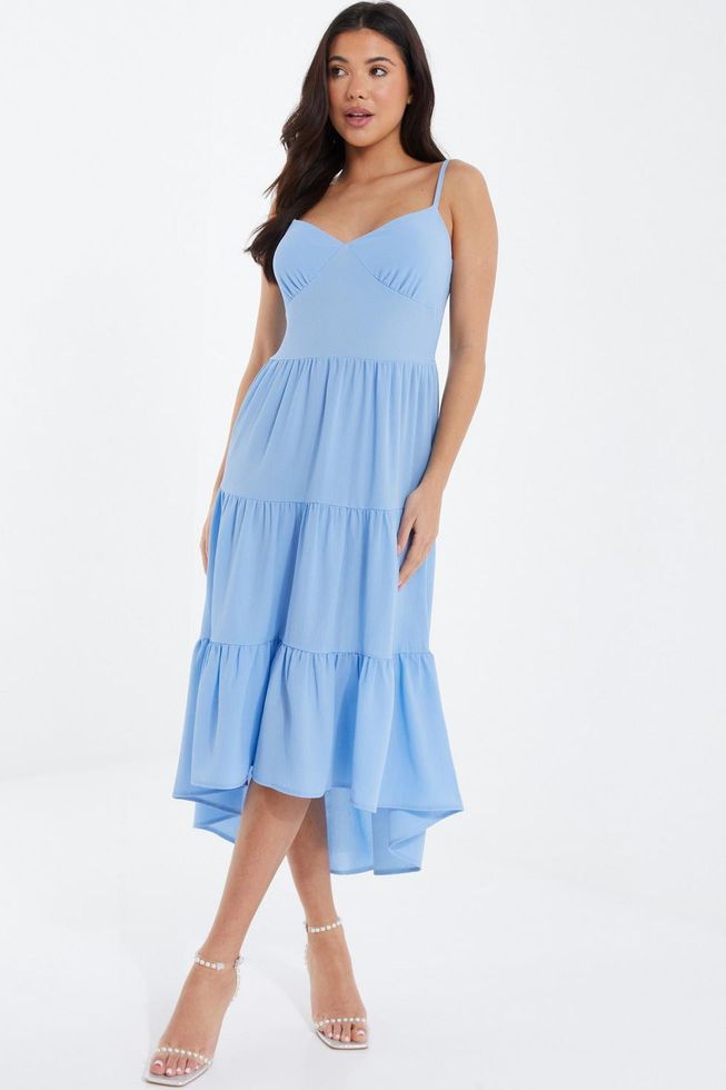 Quiz Ladies - Light Blue Tiered Dip Hem Midi Dress | Shop Today. Get it ...