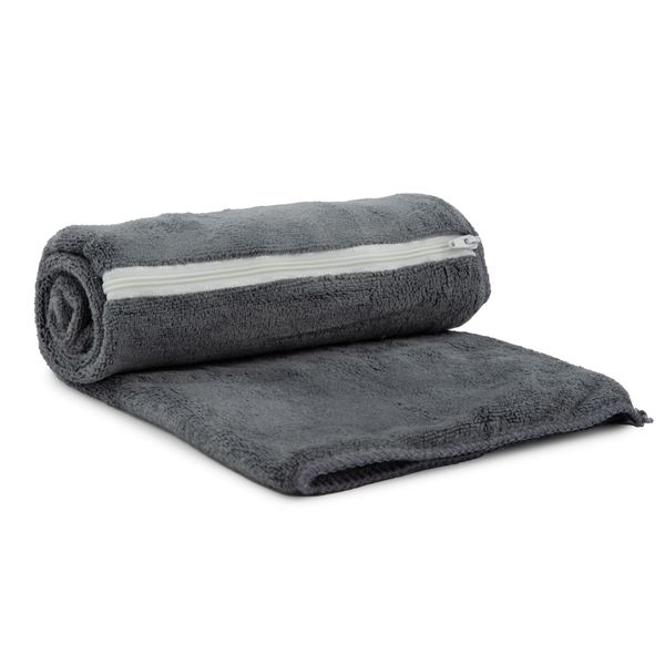 Microfiber Quick Drying Gym Towel with Zip Pocket - Dark Grey
