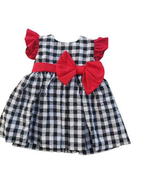 Check Black and White Dress with Red Finishes