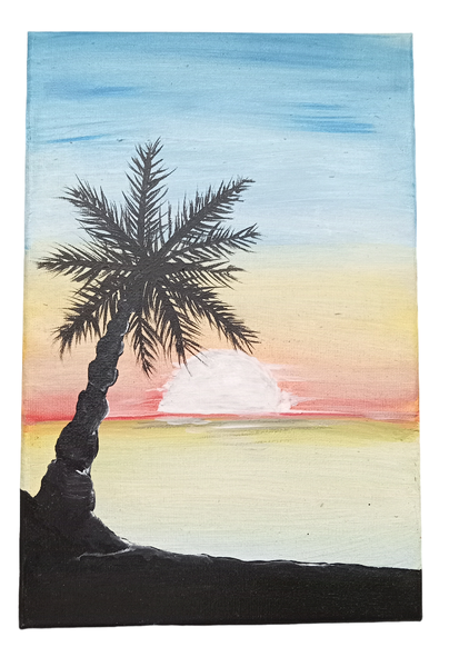 Art On Canvas Palm Tree Sunset Acrylic 20cm x 30cm