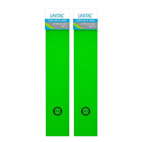 Unitac Lever Arch File Spine Labels Neon Green - 2 Packs of 12