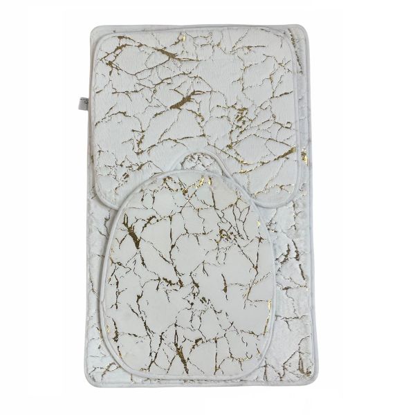 Syntronics Marble Design Bathroom Mats - White - Set of 3