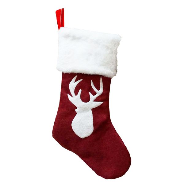 Christmas Gift Bag Kenaf Elk Embroidery Christmas Socks Deer Head