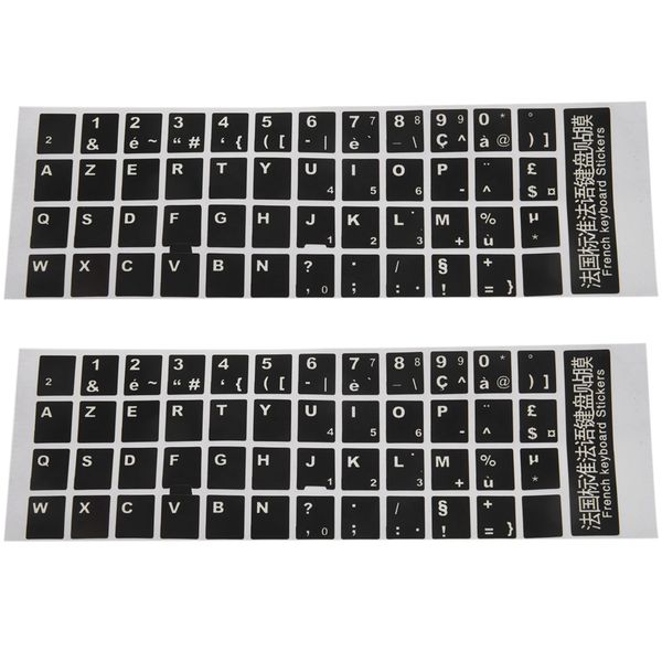 2X White Letters French Azerty Keyboard Sticker Cover Black for Laptop PC