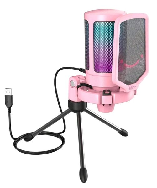 FIFINE - A6V - Cardioid Condenser Microphone With RGB Lighting - Pink