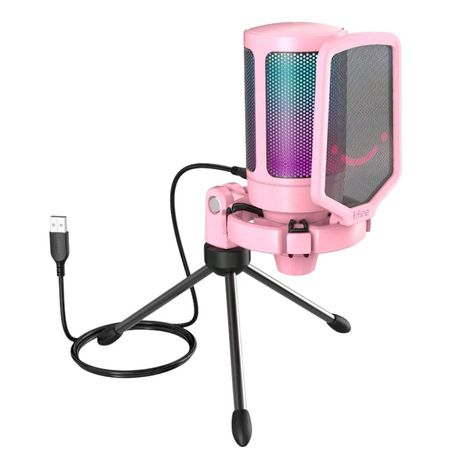 FIFINE - A6V - Cardioid Condenser Microphone With RGB Lighting - Pink Image