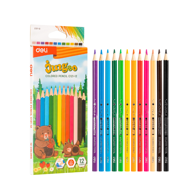 DELI 12 PCS Coloured Pencils - Full Length, 3.0mm Core, Cut Head