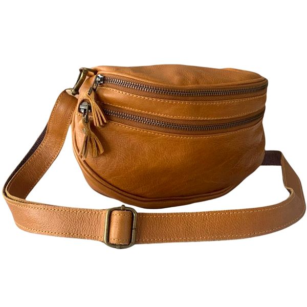 Tan Genuine Leather Crossbody Sling Bag